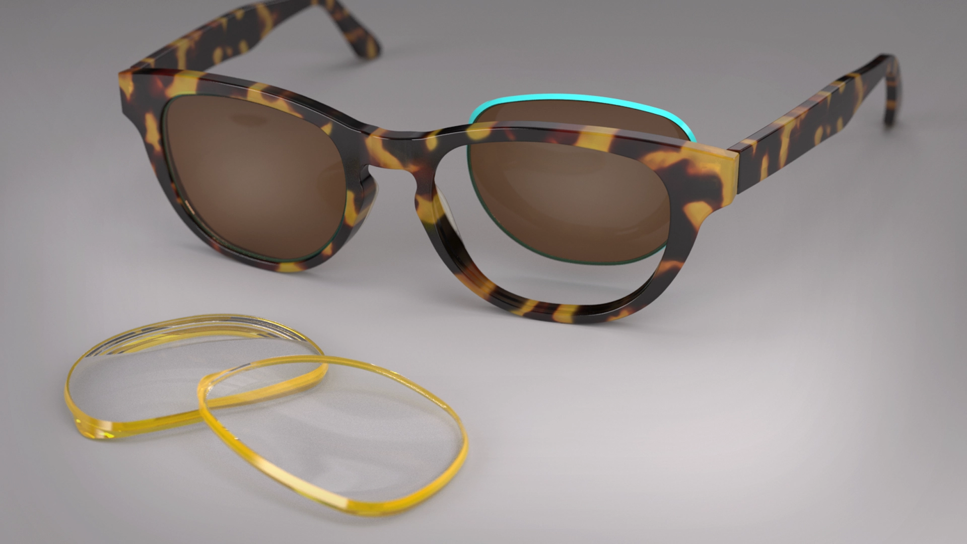 3D Render of Magellan frame with swappable lenses